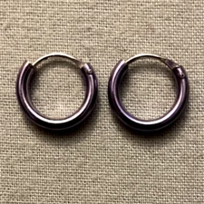 PURPLE HOOP EARRINGS, Stainless Steel - 1 pr, 12mm outer/9mm inner, 2mm wide #1