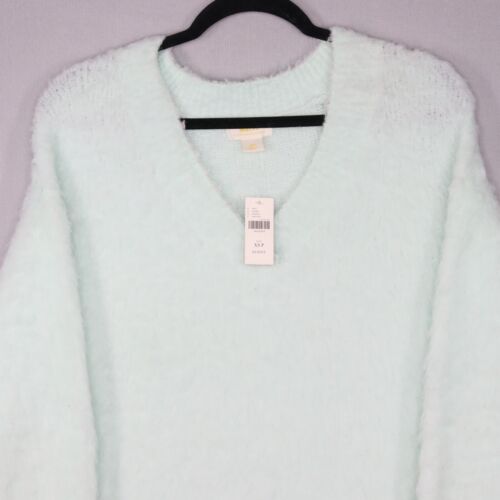 Maeve Anthropologie Plush V-Neck Sweater Size XS/P Mint Green Pullover Shaggy - Picture 2 of 7