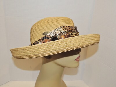 Cappelli Summer Straw Hat / Leopard Print / Wood Bead Trim  display picture 1