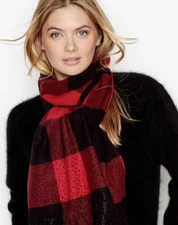 VICTORIA'S SECRET WINTER ANGEL SPARKLE SCARLET BUFFALO CHECK WOVEN SCARF 