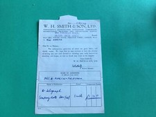 W H Smith & Son Ltd Newsagents Booksellers Stationers 1941   receipt  R35445