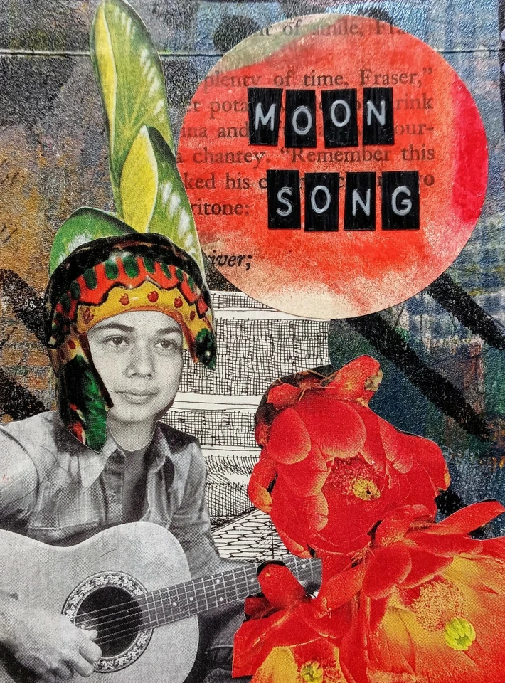 "MOON SONG" collage multimedia mixta original vintage MÚSICA ARTISTA EXTRAÑO SURREALISTA Foto 2 de 3