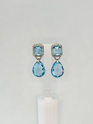 Raritäten Ohrringe Sterlingsilber weißer Diamant und Schweizer Blautopas