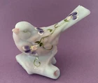 Vtg Fenton Blue Burmese Purple Floral Glass Bird Figurine Hand Painted Signed