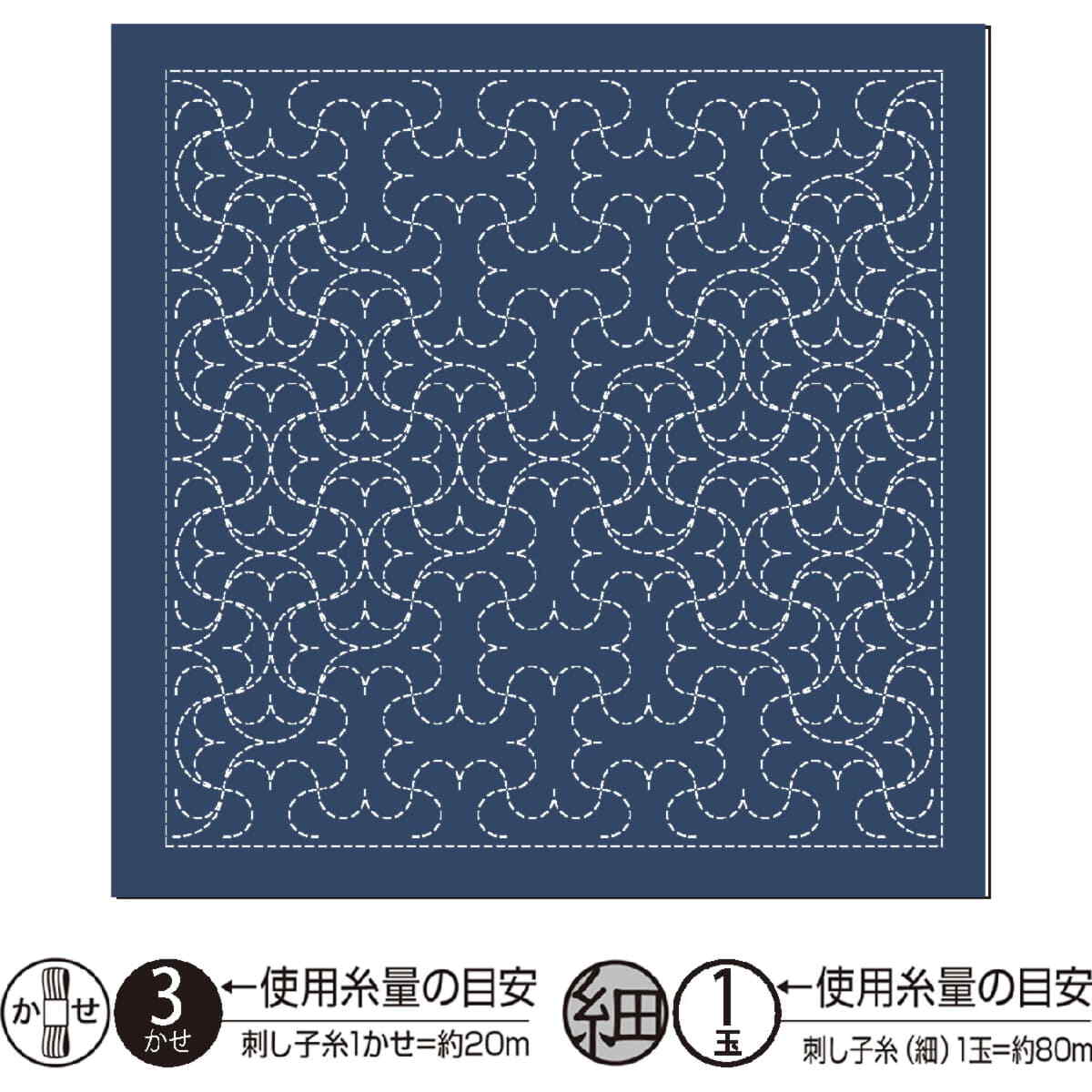 Olympus stamped Sashiko sampler (fabric only) ""Hana Fukin (Navy) Hanmarutsunagi