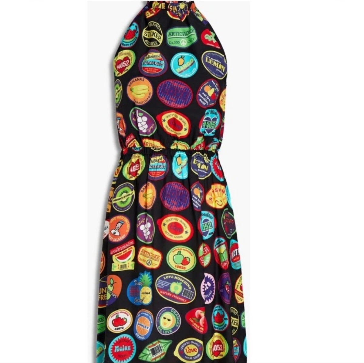 Abito posteriore cravatta Love Moschino supporto frutta misto seta nera 6