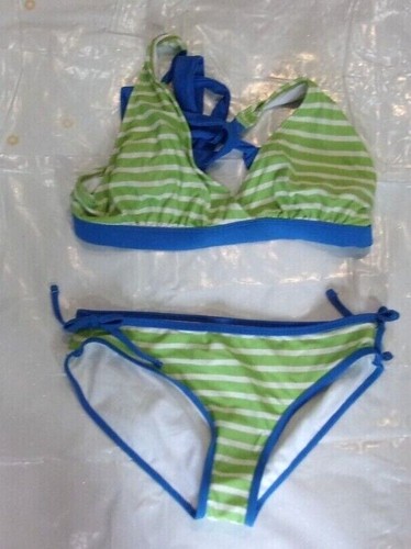 NEW Girls Size XXL * OLD NAVY * 2-Pc Green Blue Striped Swimsuit - Picture 2 of 3