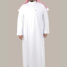 Traditional Men Saudi Style Thobe Classic - Full Length Long Sleeve - White