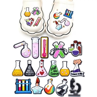 16Pcs Science Lab Pattern PVC Shoes Cute Charms Decor For Clog And Holey Gift