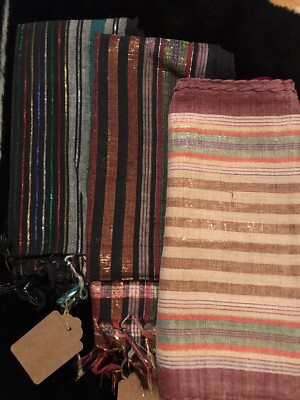 Lot Of Scarf from India made of Viscose Black Tan Gold Blue red