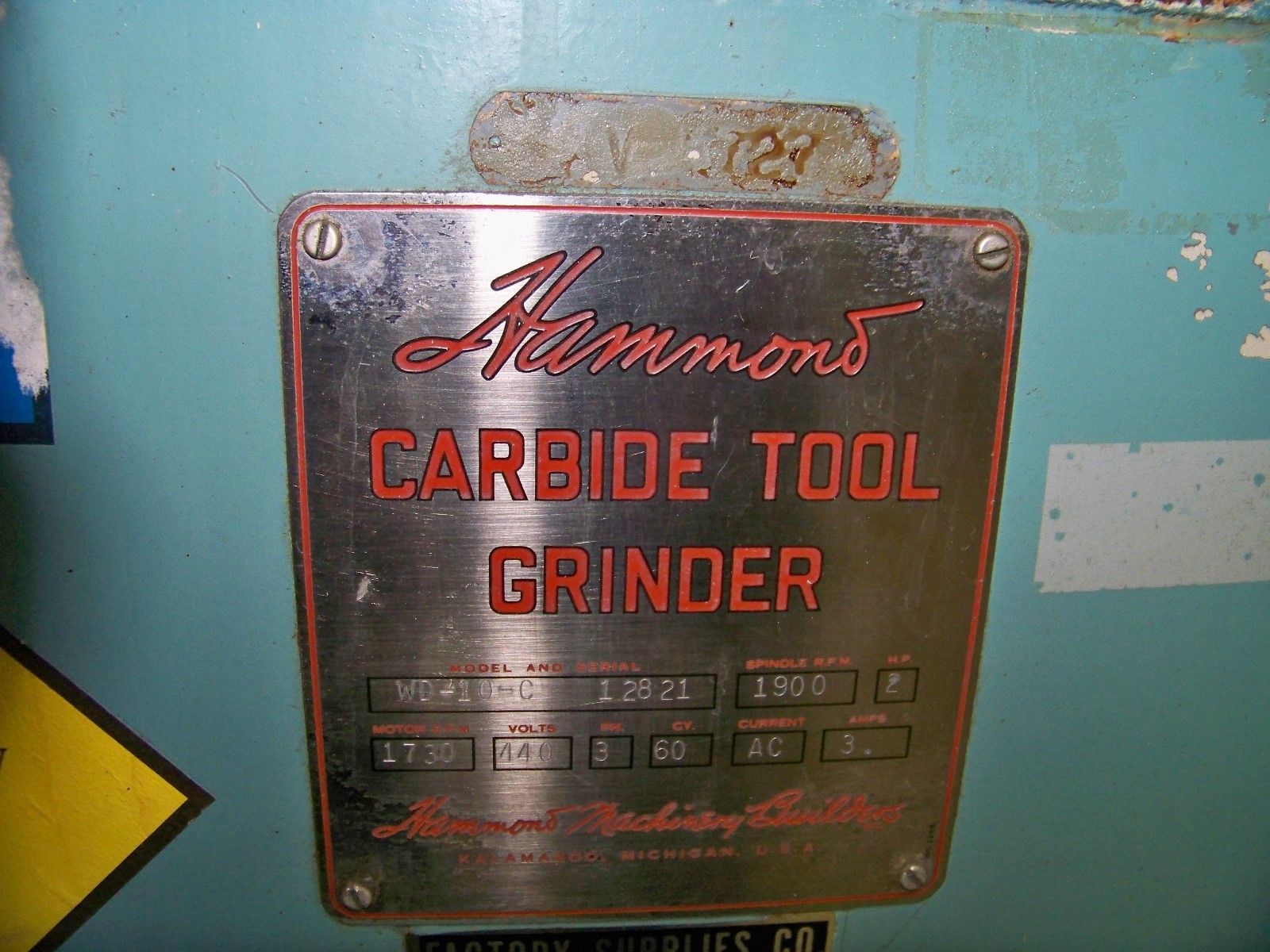 HAMMOND 10" CARBIDE TOOL GRINDER WD10C, 2 HP, 1900 RPM, 440 VOLTS, 60
