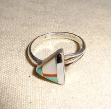 Vintage Navajo Annie Chapo Sterling MOP Turquoise Rings Native American Sz 7.25