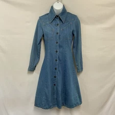 Vintage LandLubber Size 7 Blue Jean Denim Snap Front Shirt Dress Jacket Western