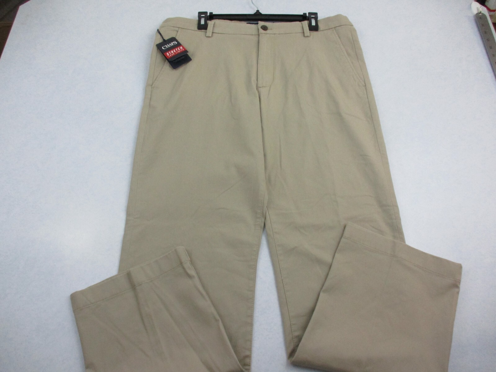 Chaps Pants Mens 36x32 Flat Front Khaki Straight Fit Stretch Tan Cotton ...