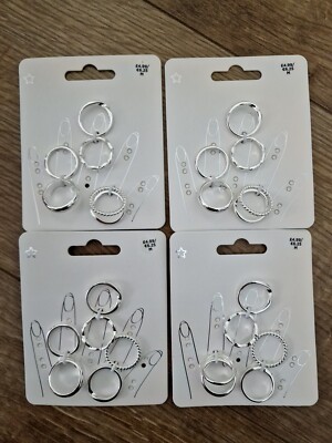 4x Superdrug Silberfarbene Mischung Ringe 6 pro Packung Mittelgroß Neu