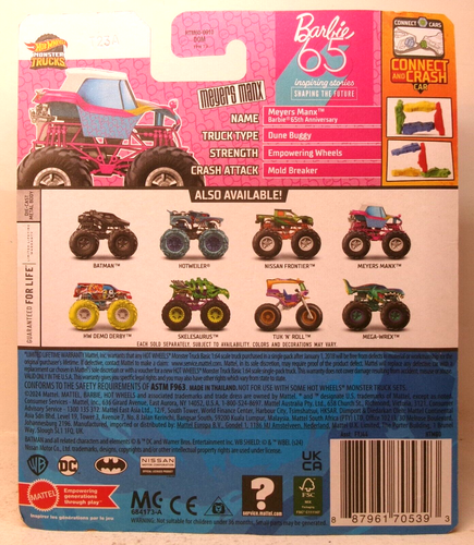 Monster Trucks Hot Wheels 1:64 rosa Barbie 65th MEYERS MANX MONSTER TRUCK 2024 - Imagen 6 de 10