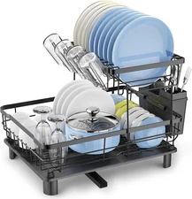 Kitchen Dish Cup Drying Rack Utensil Drainer Dryer Tray Cutlery Holder Organizer