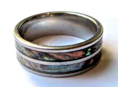 Bague Vintage Réglable En Nacre D'abalone - Couleur Argent, Occasion En Très Bon état, Bijou Sans Marque