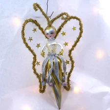 De Carlini Blown Glass Figural Christmas Ornament Butterfly Fairie Sprite Italy