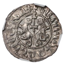 Levon I Armenia NGC AU-58 Silver Tram Medieval Knights Templar Crusader Cross