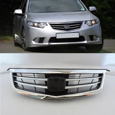 For 2012 2013 2014 Acura TSX Polished Chrome Front Bumper Upper Grille JDM Style