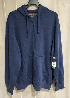 U.S. Polo Assn. Men's Everyday Full Zip Fleece Hoodie Blue Heather- Size XL NEW
