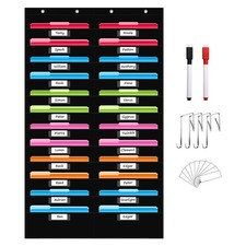 Black 24 Pockets File Storage Pocket Chart Hanging Wall Organizer Nametags