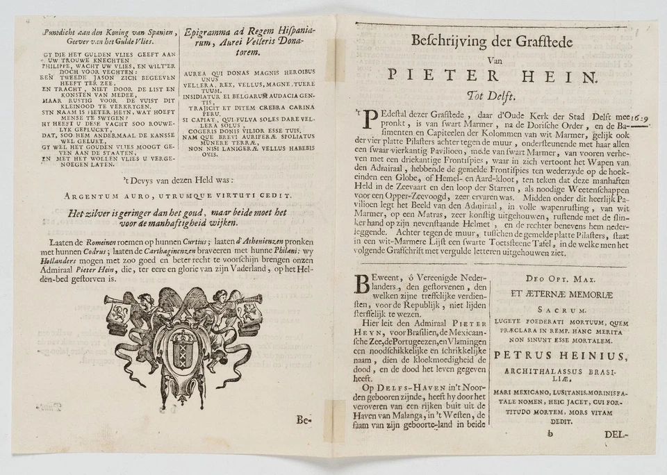 J. ZÜRCHER (1794-1882), Grabmal des Admirals Piet Hein, Aquatinta Biedermeier - Bild 4 von 4