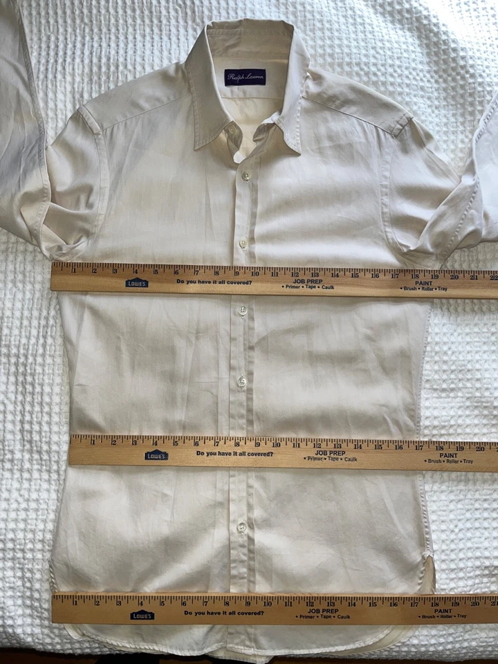 Etiqueta roxa masculina Ralph Lauren tamanho. Camisa S Cream L/S 100% algodão feita na Itália - Imagem 2 de 4