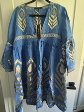Greek Archaic Kori Feathers Mini dress (BLUE AND GOLD) BRAND NEW WITH TAGS (L)