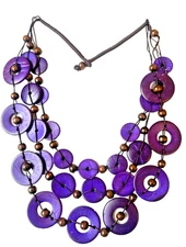 Large Chunky Tribal Boho Multi Wood Shell Beaded Bead Purple Brown Necklace 15