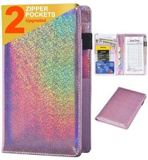 Server Book Waitress Wallet Glitter Leather Zipper Pocket