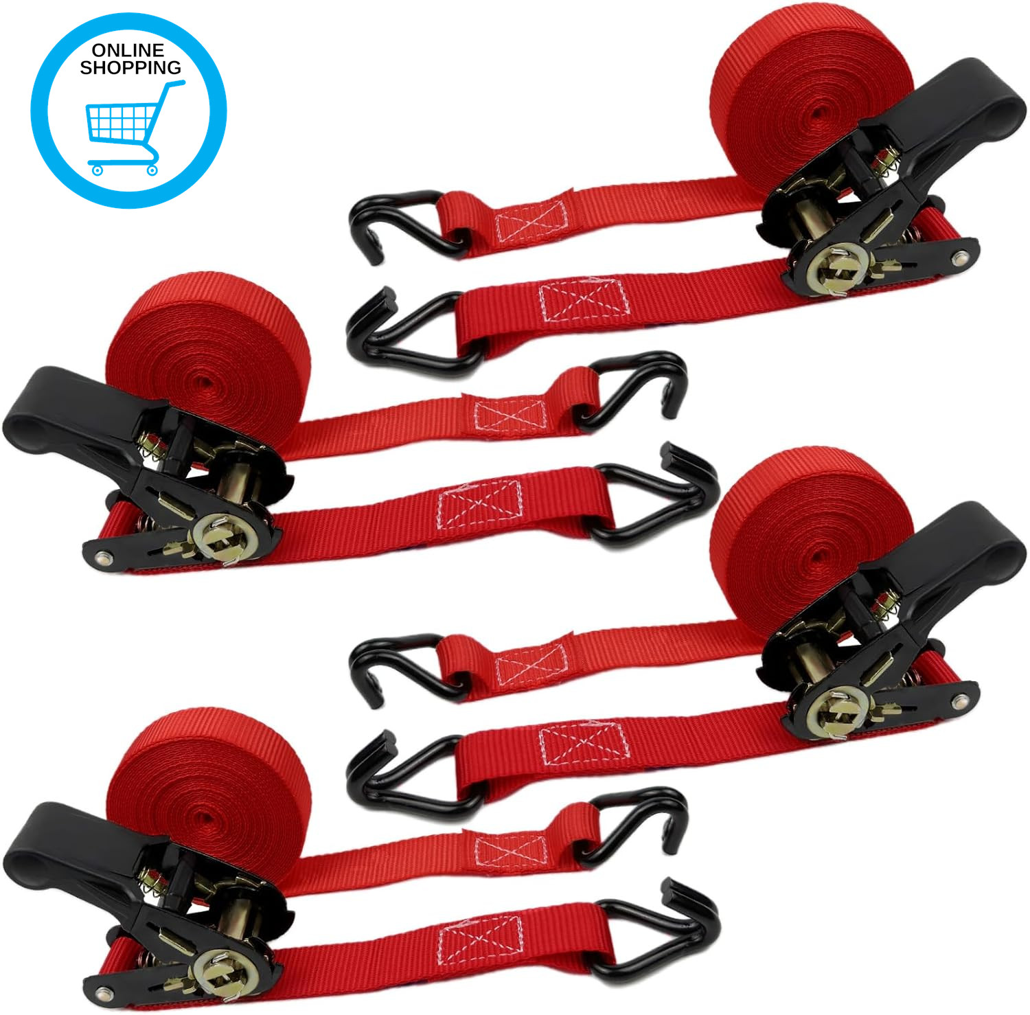 Ratchet Straps 4Pack, 800KG Tie down Straps, 6M X 25Mm Ratchet Straps with Hook