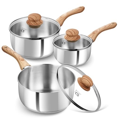 Stainless Steel Saucepan Set, Sauce Pan Set 1.5QT & 2QT & 1.5+2+3 Quart Silver