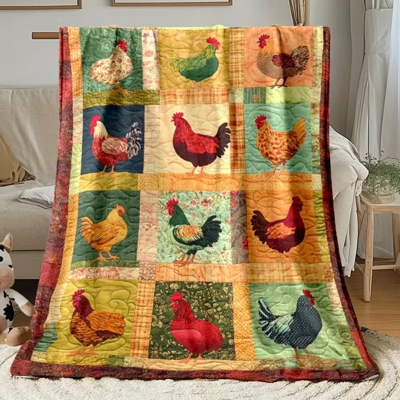 Farmhouse Chicken Print Quilt Lightweight Flannel Blanket