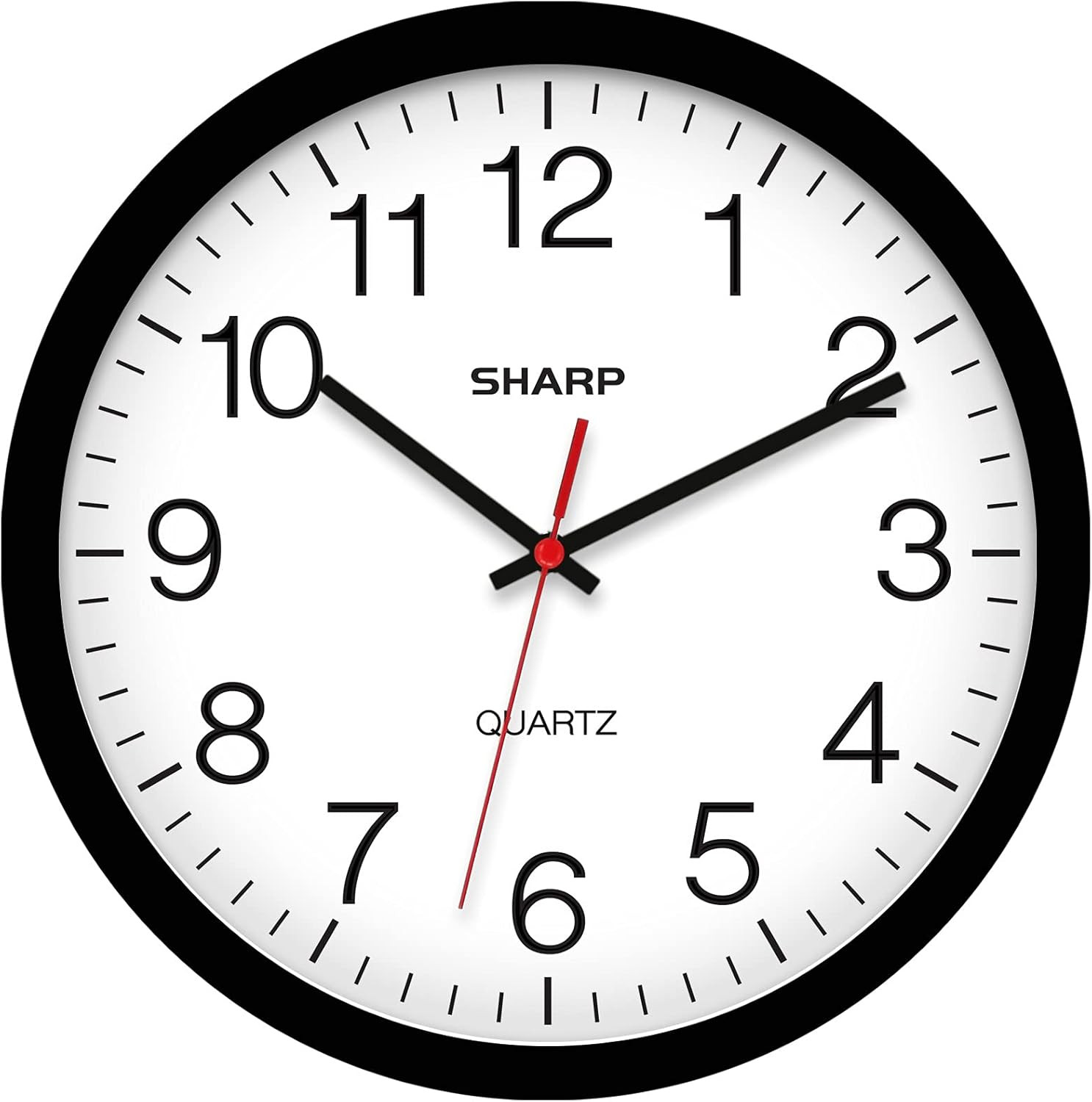 Sharp Wall Clock – Black, Silent Non Ticking 14 Inch Quality Quartz Battery Oper