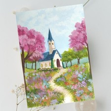 Aquarell Landschaftsgemälde Original A6, Kunst Malerei Wandbilder Gemälde 