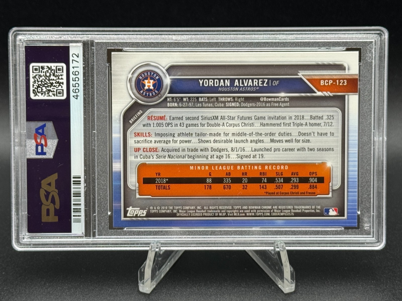 YORDAN ALVAREZ Rookie 2019 Bowman Chrome Prospects BCP123 🔥 PSA 10 GEM MINT 🔥 view 3