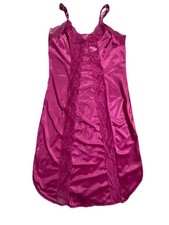 VTG Slip Dress Womens 34 Fuchsia Lace Detail Adjustable Strap V-Neck Pullover