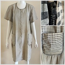 1940s Patch Pocket Cotton Check Chore Dress Utility Gingham Workwear L /XL VTG