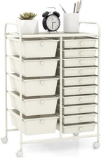 GOFLAME 15-Drawer Rolling Storage Cart, Multipurpose Movable Organizer Cart, Uti