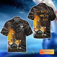 Customized Bowling Hawaiian Shirts Bowling My Balls Are On Fire Personalized Alo