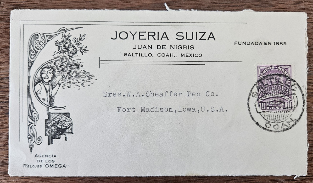 1937 Mexico to USA Cover 10 cent canceled Saltillo Coahuila to Ft. Madison, Iowa