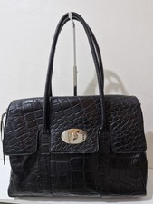 Black Croc-Embossed Leather Shoulder Bag  Turn-Lock Closure