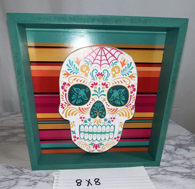 Day of the Dead Sugar Skull Framed Wall Decor Print 8x8 Mexican