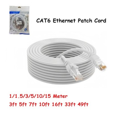 1 Pack CAT6 Ethernet Patch Cord RJ45 LAN Network Cable Gray-White 3Ft 5Ft - 49Ft