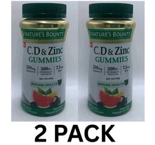 2 Pack Nature's Bounty C, D & Zinc Gummies 250mg 500iu 70 Ct Ea Exp 03/26