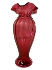 Vintage Fenton 11" Cranberry Ribbed Ruffled Top Melon Shaped Vase