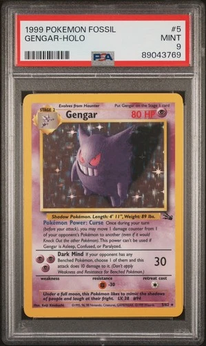 1999 Pokemon Fossil #5 Gengar - Holo PSA 9