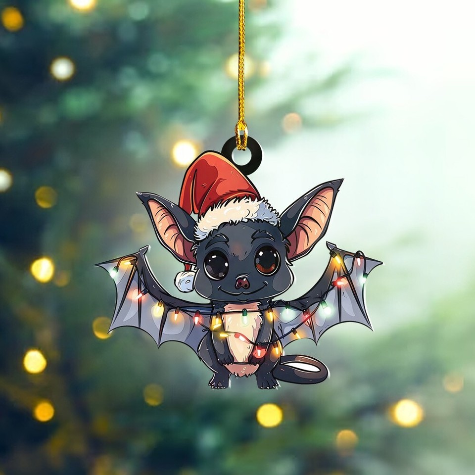 Personalized Bat Christmas Lights Ornament, Bat Hanging Xmas Ornament ...